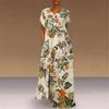 Women Round Neck Half Sleeve Flower Print Robes Style  Kaftan Loose Long Dress