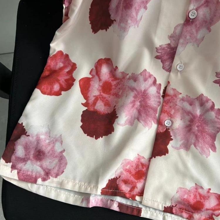Vintage Floral Print Women Blouse Casual Loose Fit Turn Down Collar Leaf Design Chic Single Breasted Ladies Top