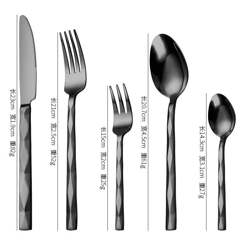 410 Stainless Steel Diamond Handle 5-Piece Tableware Set: Knife, Fork, Spoon for Steak/Western Food in Gift Box