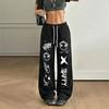 Pantaloni della tuta da donna Y2K Stampa Gotica Larghi Vita Alta Gamba Larga Unisex Pantaloni Sportivi Pantaloni Lunghi Casual Streetwear da Esterno