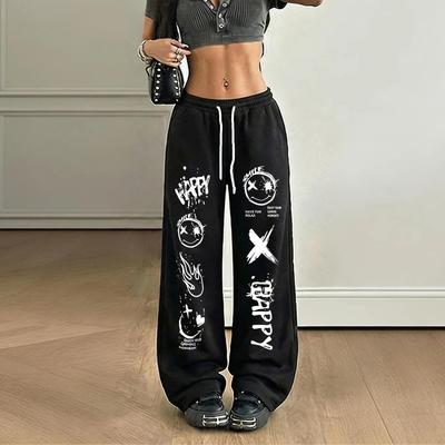 Pantalones de chándal para mujer Y2K Estampado Gótico Holgados Cintura Alta Pierna Ancha Pantalones Unisex Pantalones Deportivos Casuales Largos Ropa de Calle para Exteriores