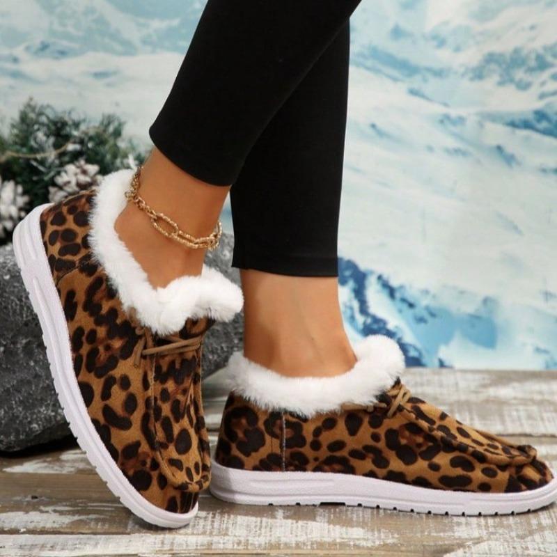 Women's Winter Thick-Soled Low-Cut Snow Boots - Plus-Size, Fleece-Lined & Thickened, Leopard Print, Warm
