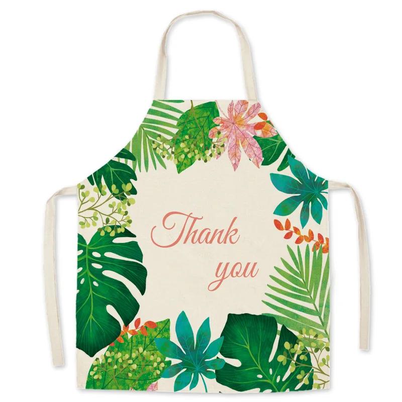 Pattern Kitchen Apron for Woman INS Leaves Sleeveless Cotton Linen Aprons Cooking Simplicity Home Cleaning Tools 65*75cm