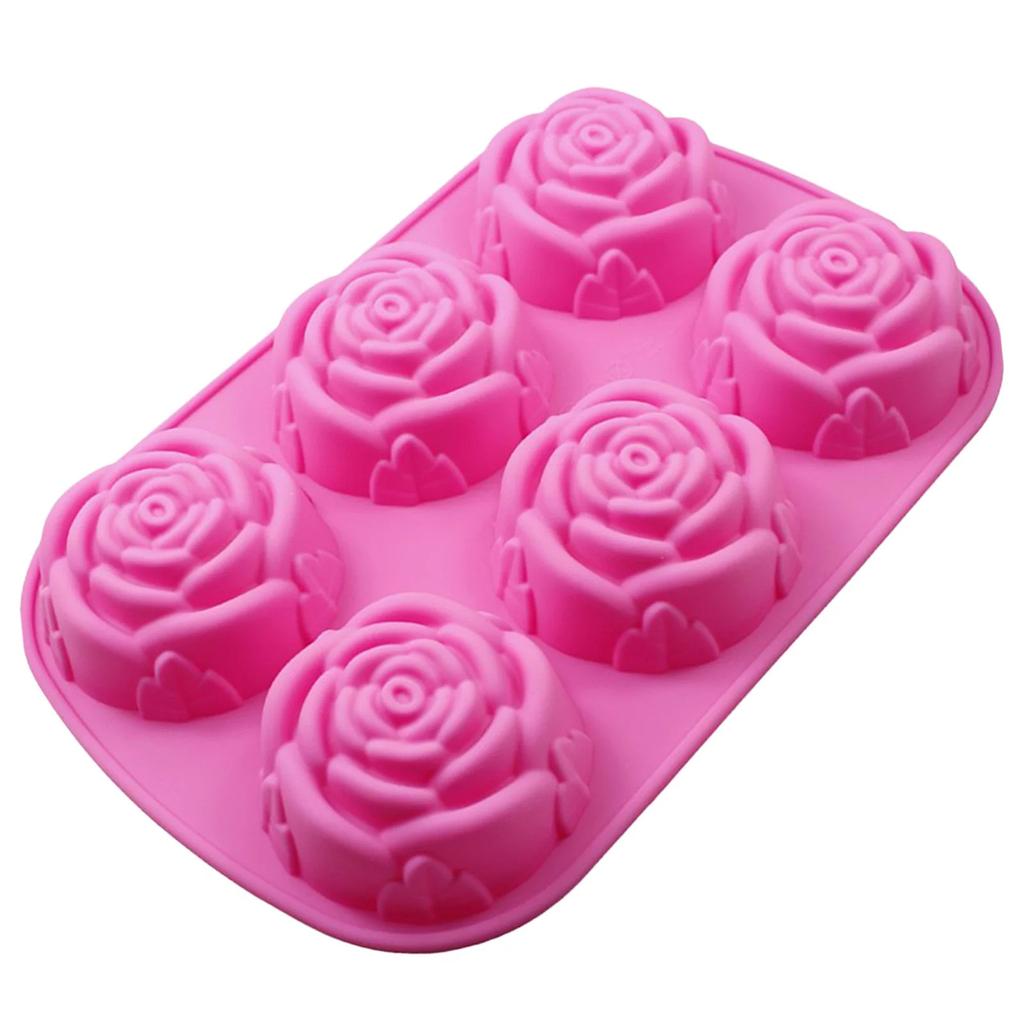Cake Mould 3D Reusable 6-Cavity Non-stick Rose Flower Shape Fondant Mould For Kitchen Silicone