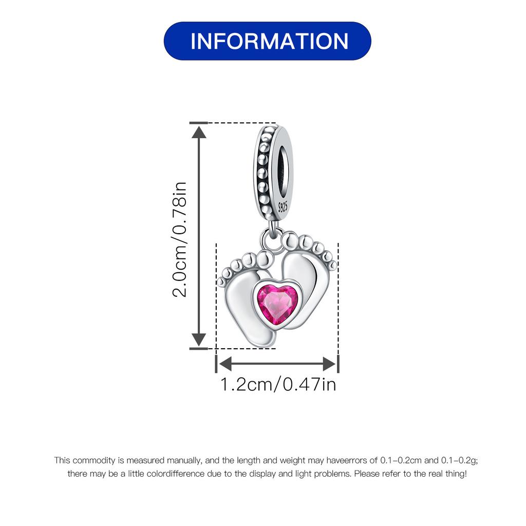 Original Copper Charms Luxury Little Feet Pink Heart Pendant Beads Fit Bracelet Diy Women Making Delicate Gift