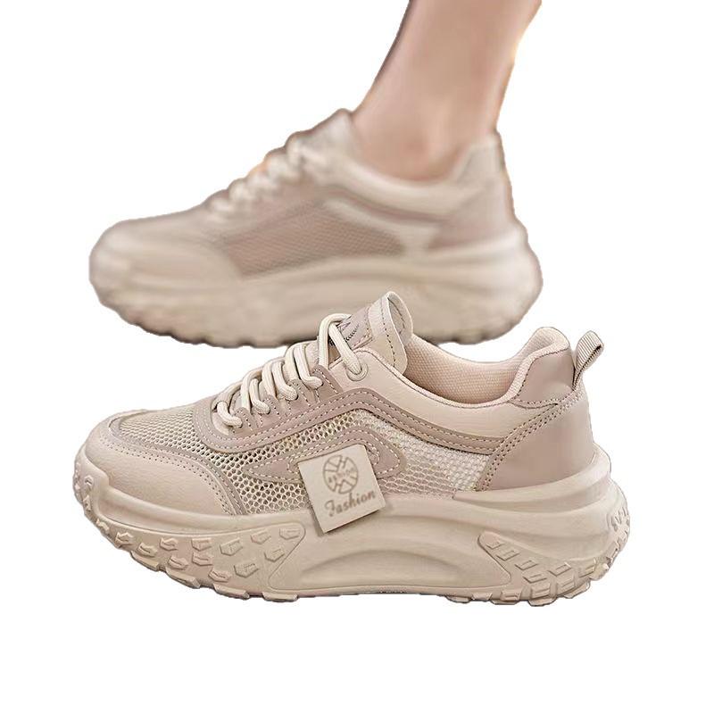 Mesh platform white shoes women's 2025 new spring and summer dad shoes women's Korean version breathable and versatile casual sports shoes