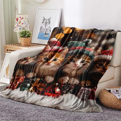 Cat Print Flannel Blanket, High Quality Comfortable for All Seasons, Home Decor, Warmth and Comfort, Perfect for Christmas Gifts