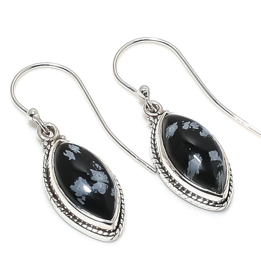 

Серьги из натурального снежного обсидиана из стерлингового серебра 925 пробы 1,50 дюйма k4w35