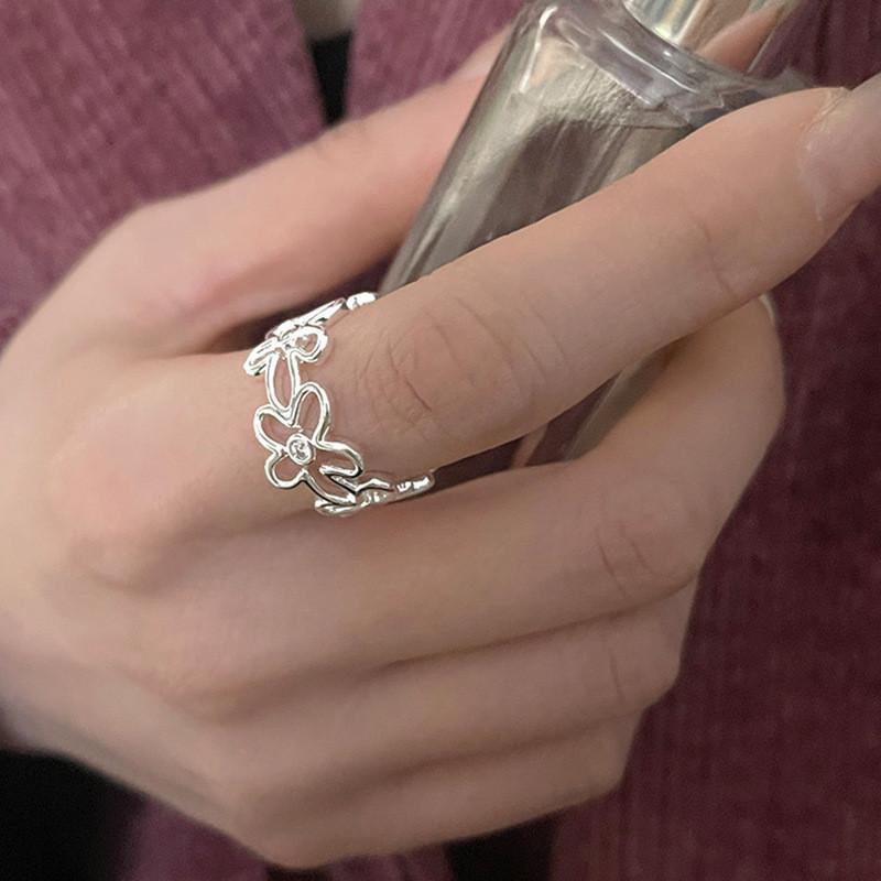 Floral Modern Pattern Open Ring For Women Adjustable Copper Design For Everyday Wear
