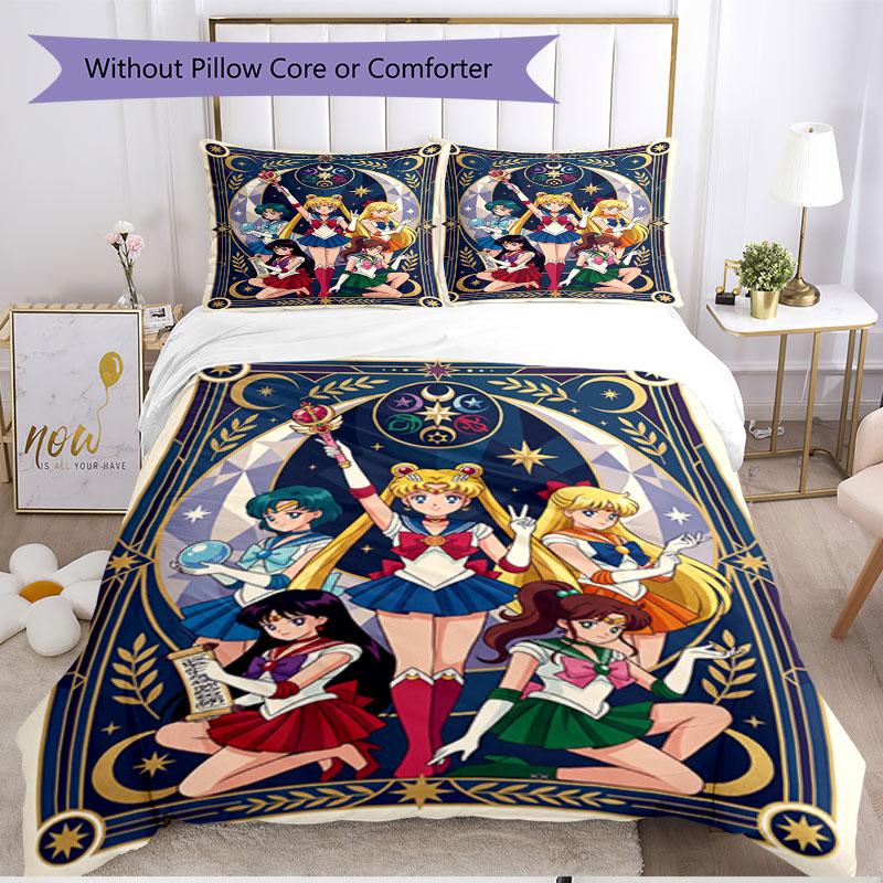 3pcs Duvet Cover Set (1*Duvet Cover + 2*Pillowcase, Without Core), Sailor Moon Print Soft All‑Season Bedding Set, Home Bedroom Decor Gift
