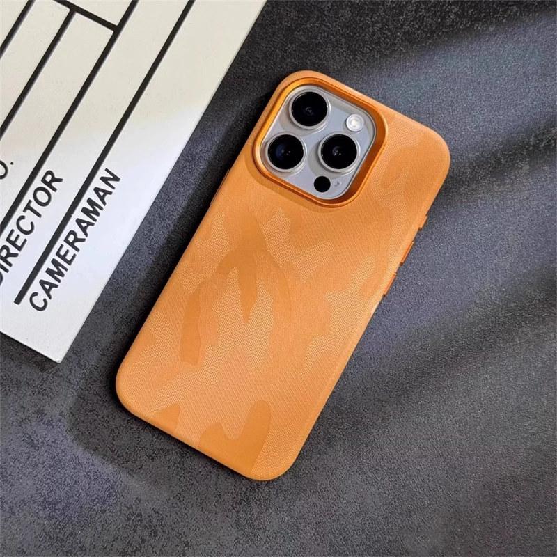 Luxusní maskovací kožený nárazuvzdorný magnetický kryt Armor pro iPhone 16 Pro 15 14 13 12 Pro Max MagSafe Wireless Charge Cover
