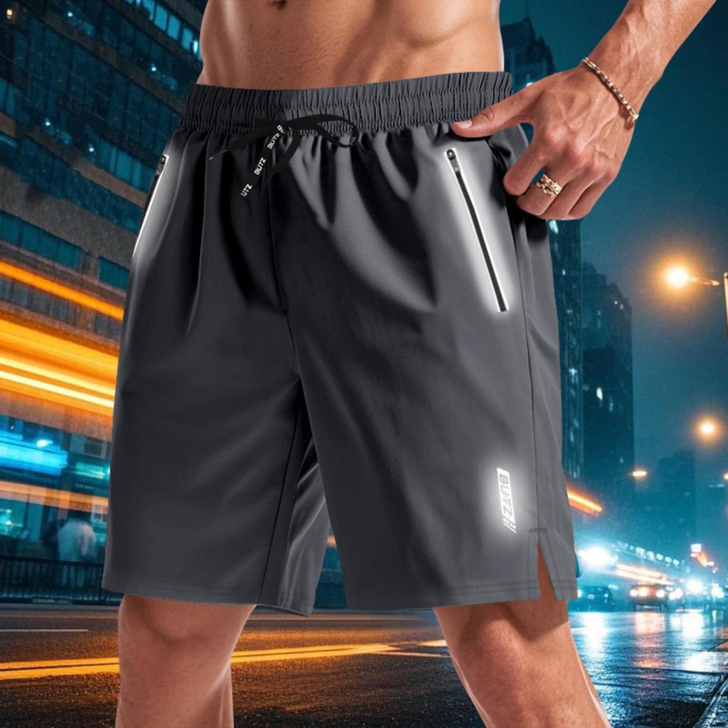 Herren Athletic Locker geschnittene leichte schnelltrocknende Shorts mit reflektierenden Streifen, atmungsaktive Lauf- und Strandshorts für Sport und Freizeit