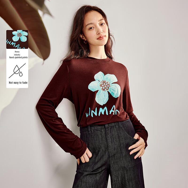 INMAN Women s Relaxed Fit Hand-painted Print Long Sleeve T-Shirt M