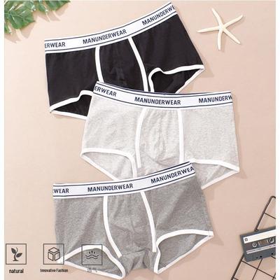 Atmungsaktive Baumwoll-Boxershorts für Herren: Mittelhoher Bund Colorblock mit Buchstaben-Design
