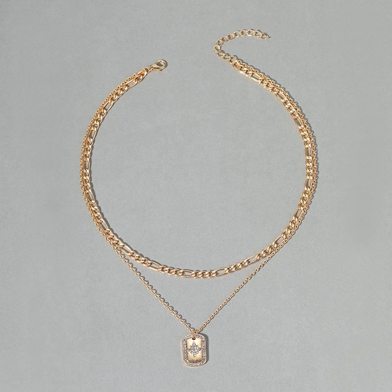 Jewelry with diamonds, thick chain, multi-layer necklace, exaggerated alloy pendant, collarbone chain, female.