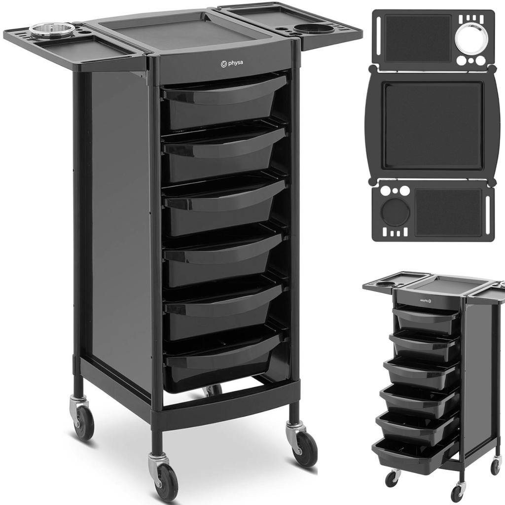 Carrello parrucchiere con porta phon, 6 cassetti, ripiano, 420 x 390 mm