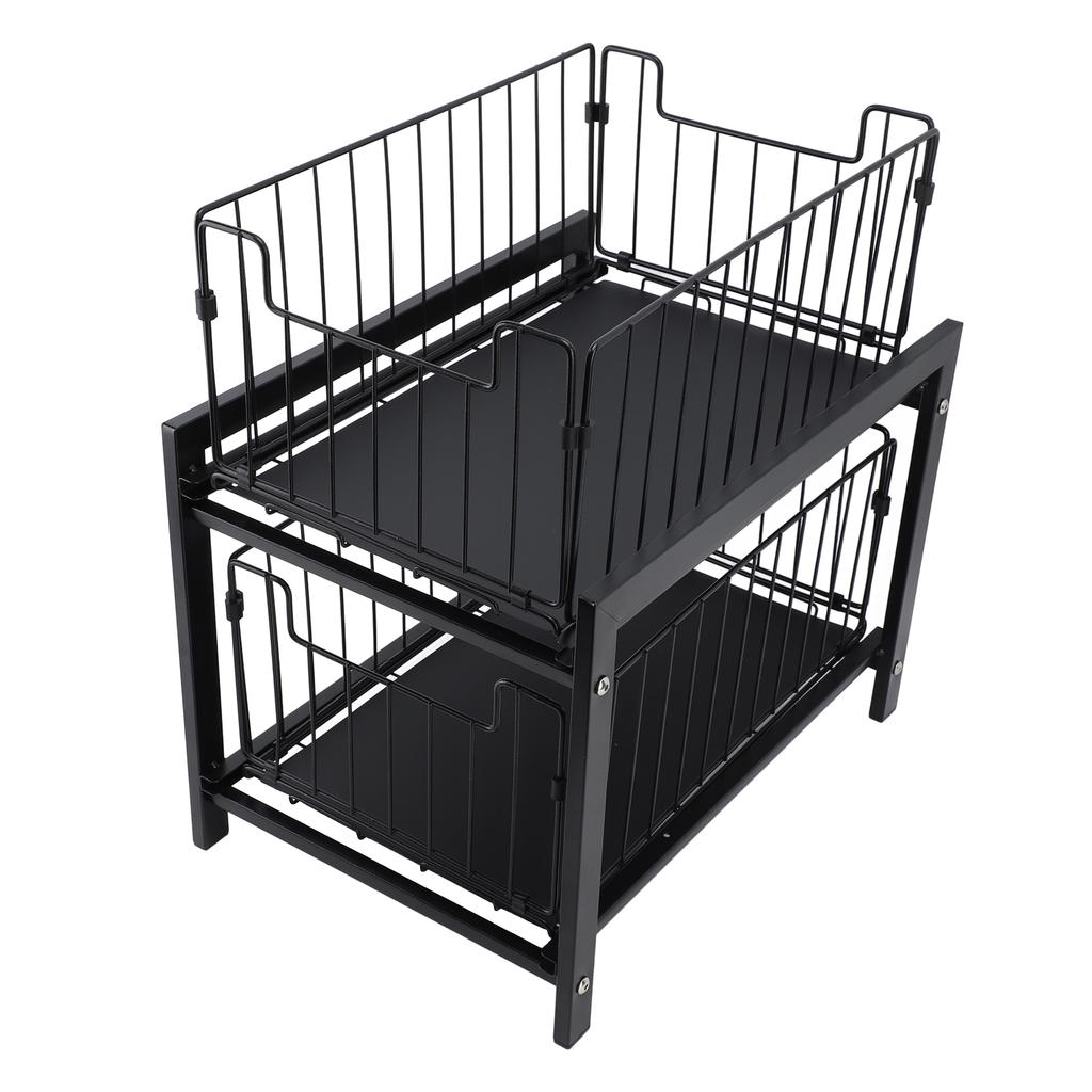 Under Sink Organizer Iron 2 Tier Pull Out Spice Rack Countertop Storage Shelf for Kitchen Bathroom