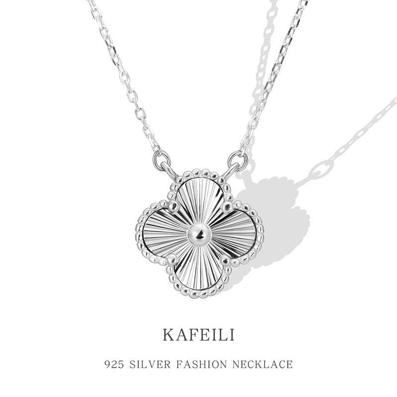925 Sterlingsilber Kleeblatt-Halskette - Super Glitzer Damenmode Schlüsselbeinkette