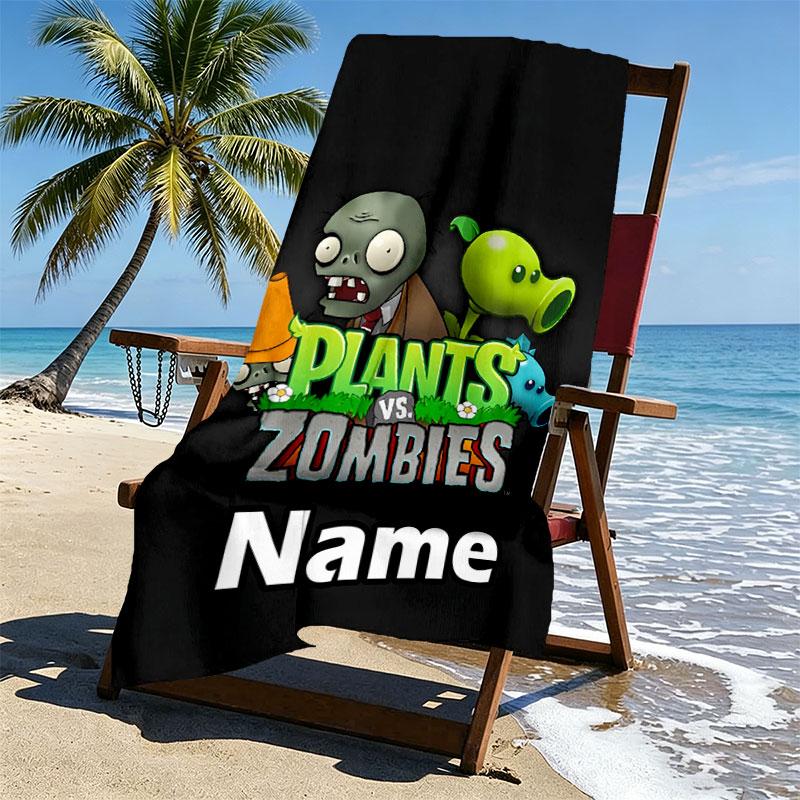 Custom Name Personalized Plants vs. Zombies Print Beach Towel, for Trip Camping Beach Party Home Decor, Birthday Gift for Family & Friends
