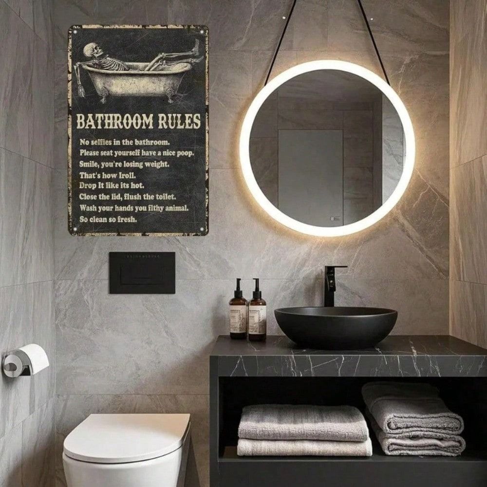 Teschio Vintage Regole del Bagno Cartello Metallico Decorazione Murale Segno per Bagno