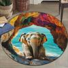 Elephant Beach Cave Round Rug Flannel Printed Carpet Animal Nature Theme Home Decor Cozy Soft Floor Mat Living Room Indoor Use
