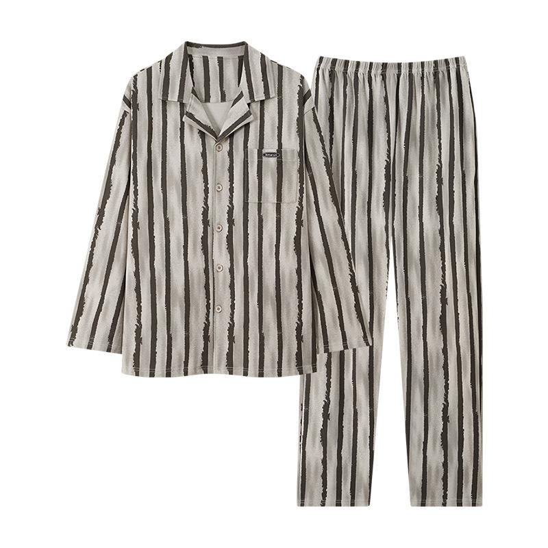 Pajamas Men'S Pure Cotton Spring And Autumn Long-Sleeved Men'S Cotton Striped Loungewear Men'S Suits Can Be Worn Outside