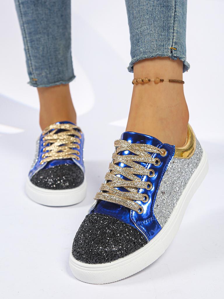 Plus Size Shoes for Women 2026 Spring Summer Women Lace Up Platform Wedges Sequin Non-slip Flats Sneakers Zapatos De Mujer