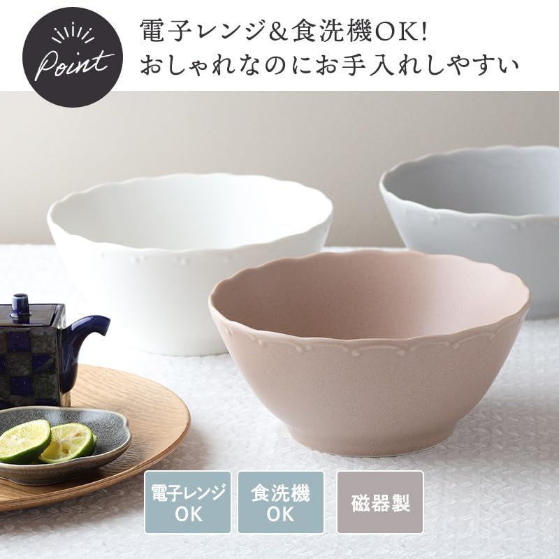 EAST Table Noodle Dusty Diameter X Mino Made In Microwave and Dishwasher Product Bowl, Pink, 18.8cm 8.7cm Height, Fina, Ware, Japan, Safe, Number