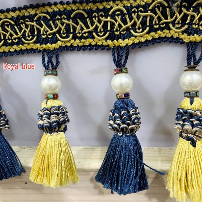 

Elegant Window Valance with Dense Tassel Trim and Double Curtain Pendants