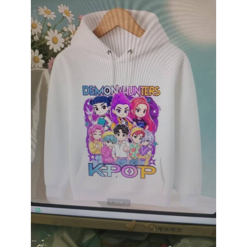 Korean KPop Demon Hunter Cartoon Girls Boy Hooded Sweatshirt Warm Children's Wave Fashion Casual Tops Casual Girls Clothing