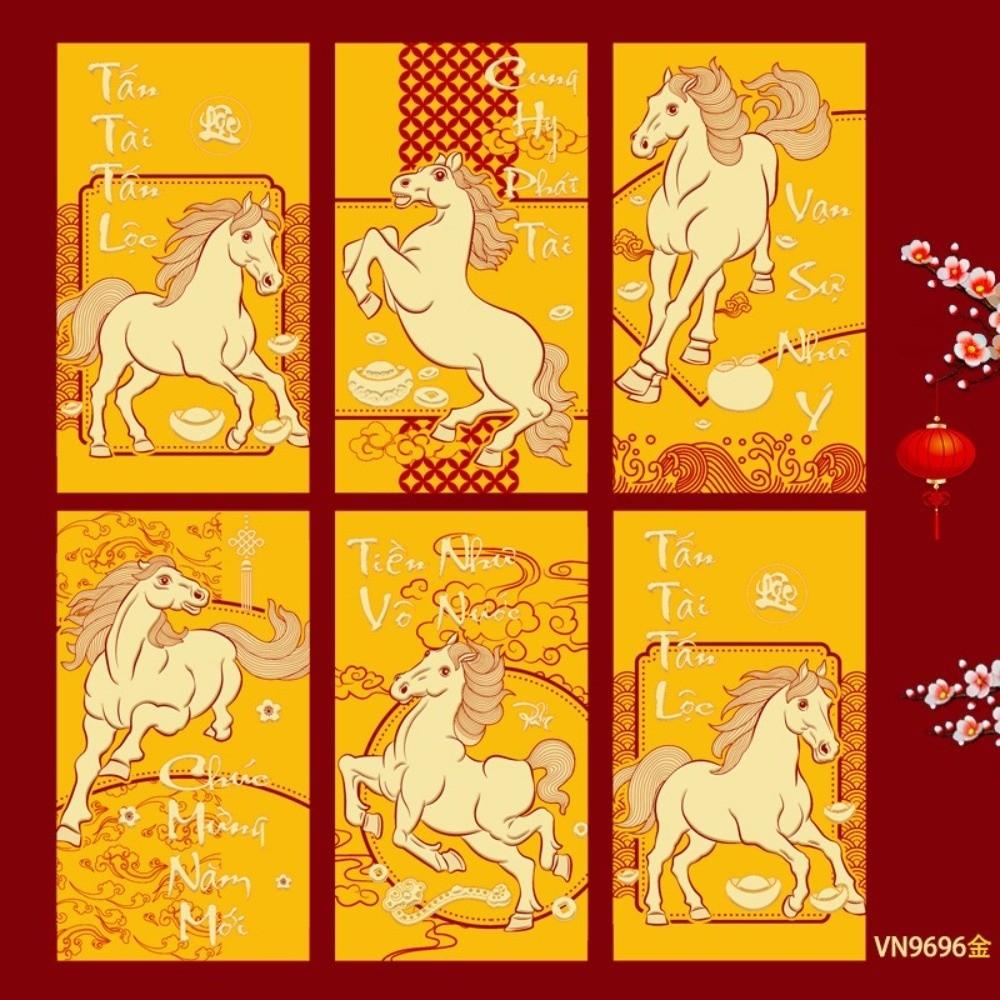 6 Stück 2026 Jahr des Pferdes Vietnamesische rote Umschläge Chinesischer Stil Cartoon Rote Päckchen Geburtstagsgeschenk