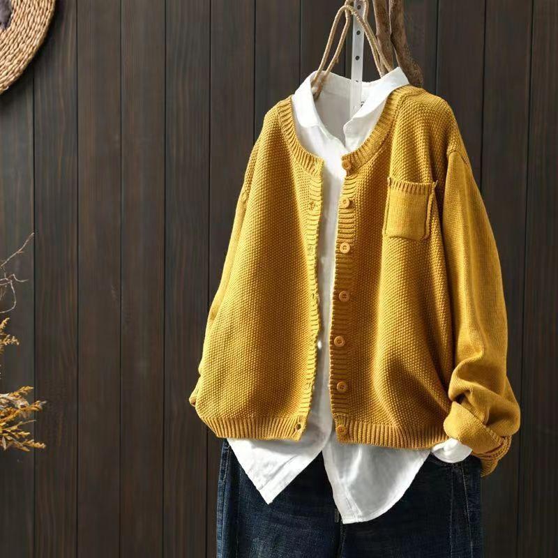 Knitted Cardigan Jacket for Women In Autumn Retro and Artistic Loose Sweater Cardigan Casual Long-sleeved Sweater Jacket