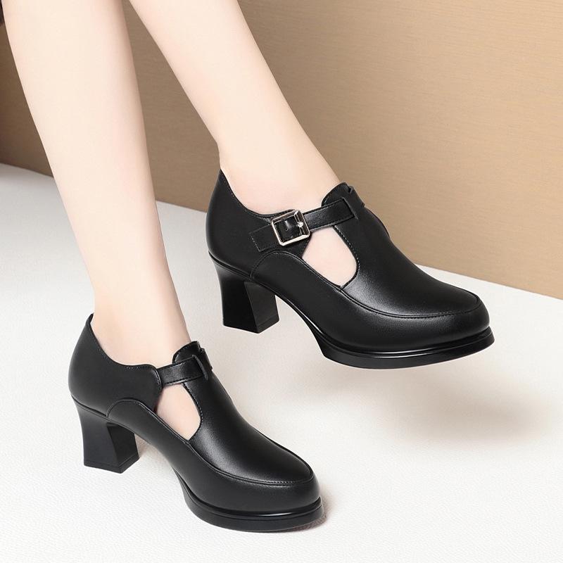 

Spring & Autumn Women s Chunky Heel Soft Leather High Heels 35