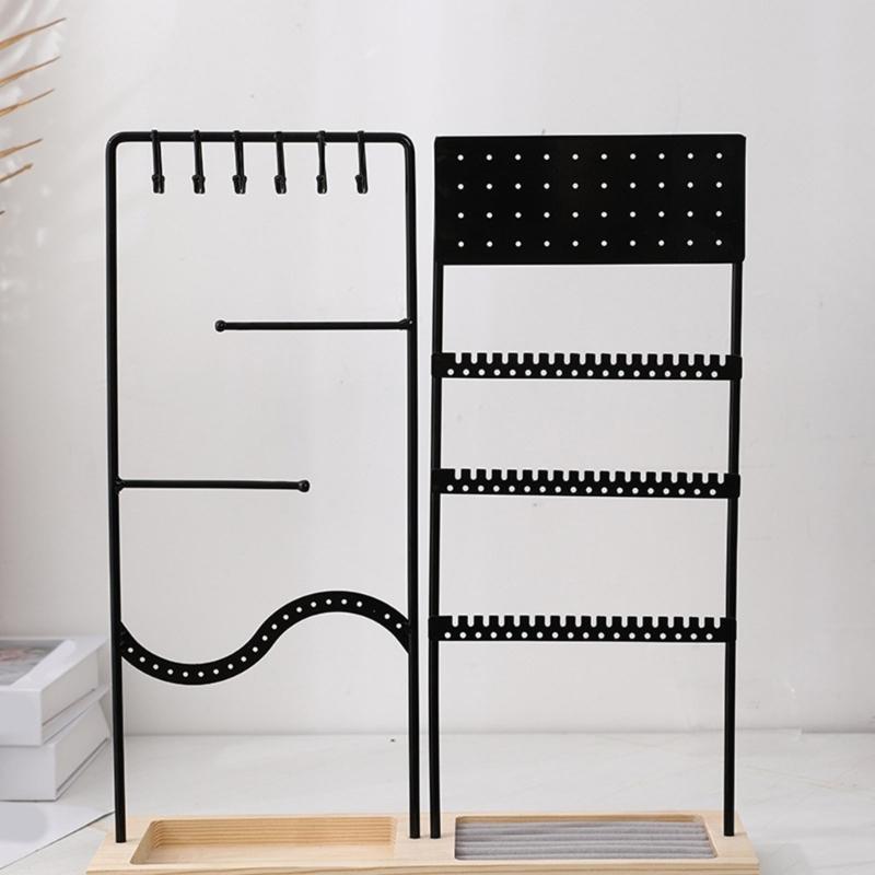 Elegant Jewelry Display Stand Multitier Necklace Holder and Sturdy Earring Organizers with Natural Wood Base Designs