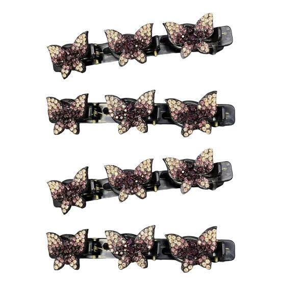 4Pcs Rhinestone Butterfly Hair Clip Head Back Braiding Hair Clamp Double Layers Hairpins Women