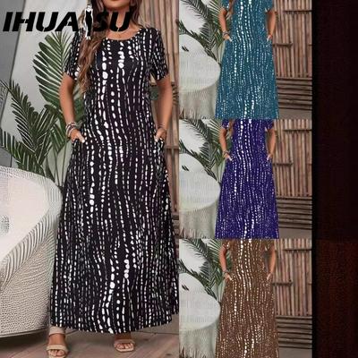 Vestidos casuales de manga corta con cuello redondo para mujer, moda, verano, primavera