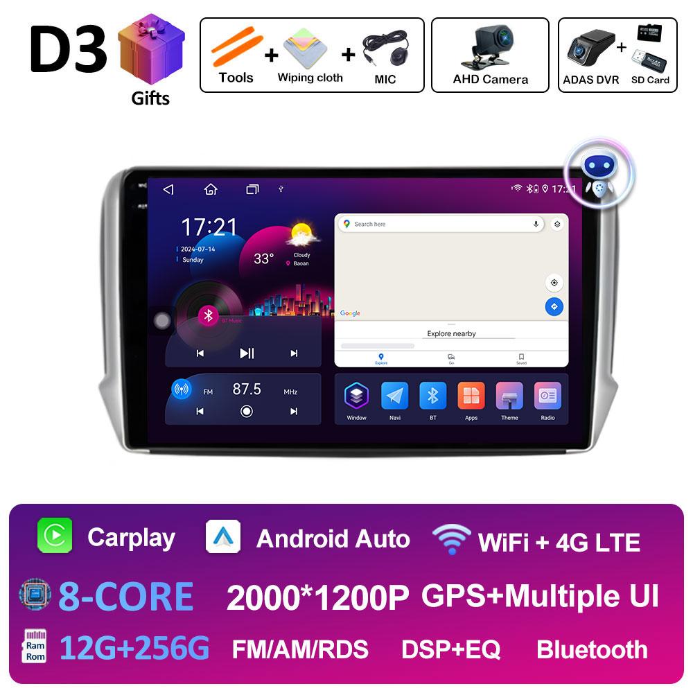 Wireless Carplay Android Intelligent System For Peugeot 2008 208 Series 2012 2013 2014 2015 - 2018 DSP Stereo GPS Navi Bluetooth