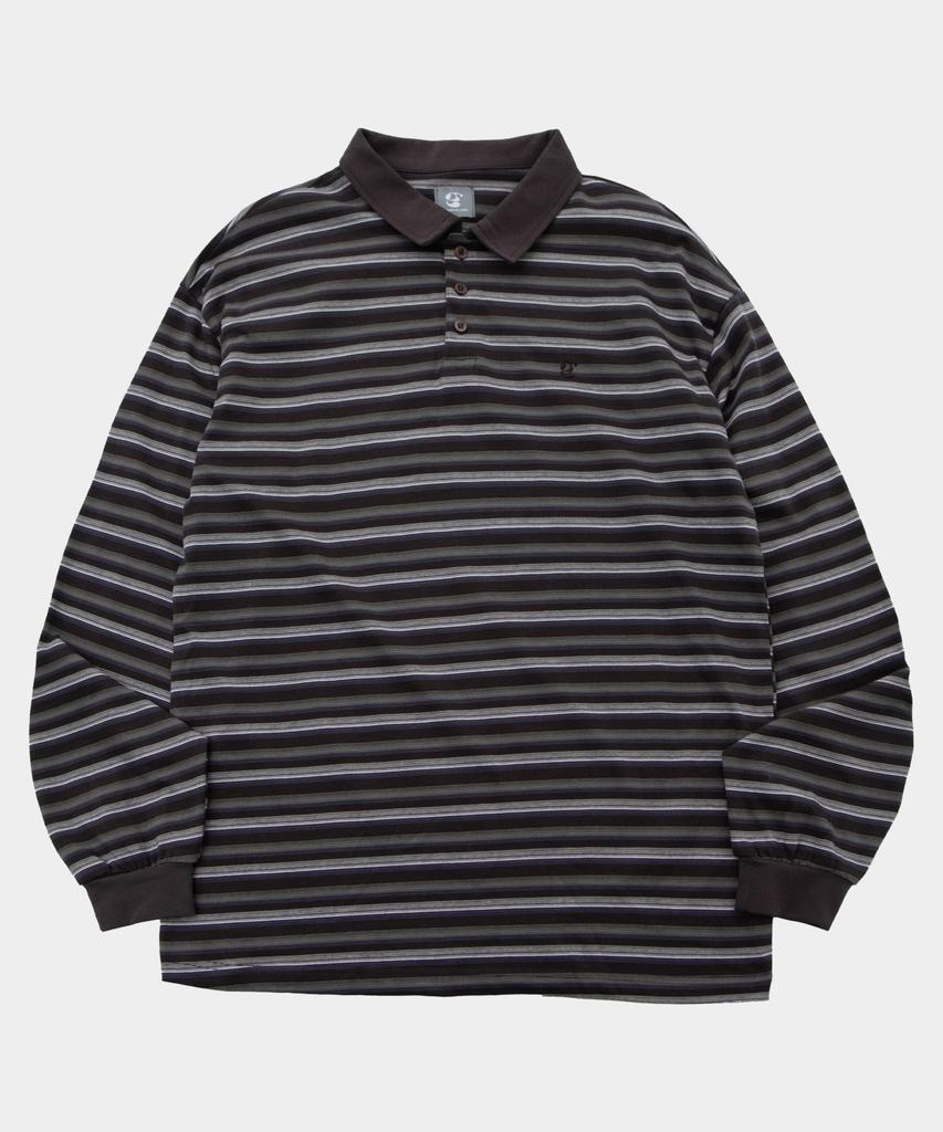 SOME PLACE Striped Multi-Stripe Oversized Long Sleeve Collared T-Shirt _2 Colors