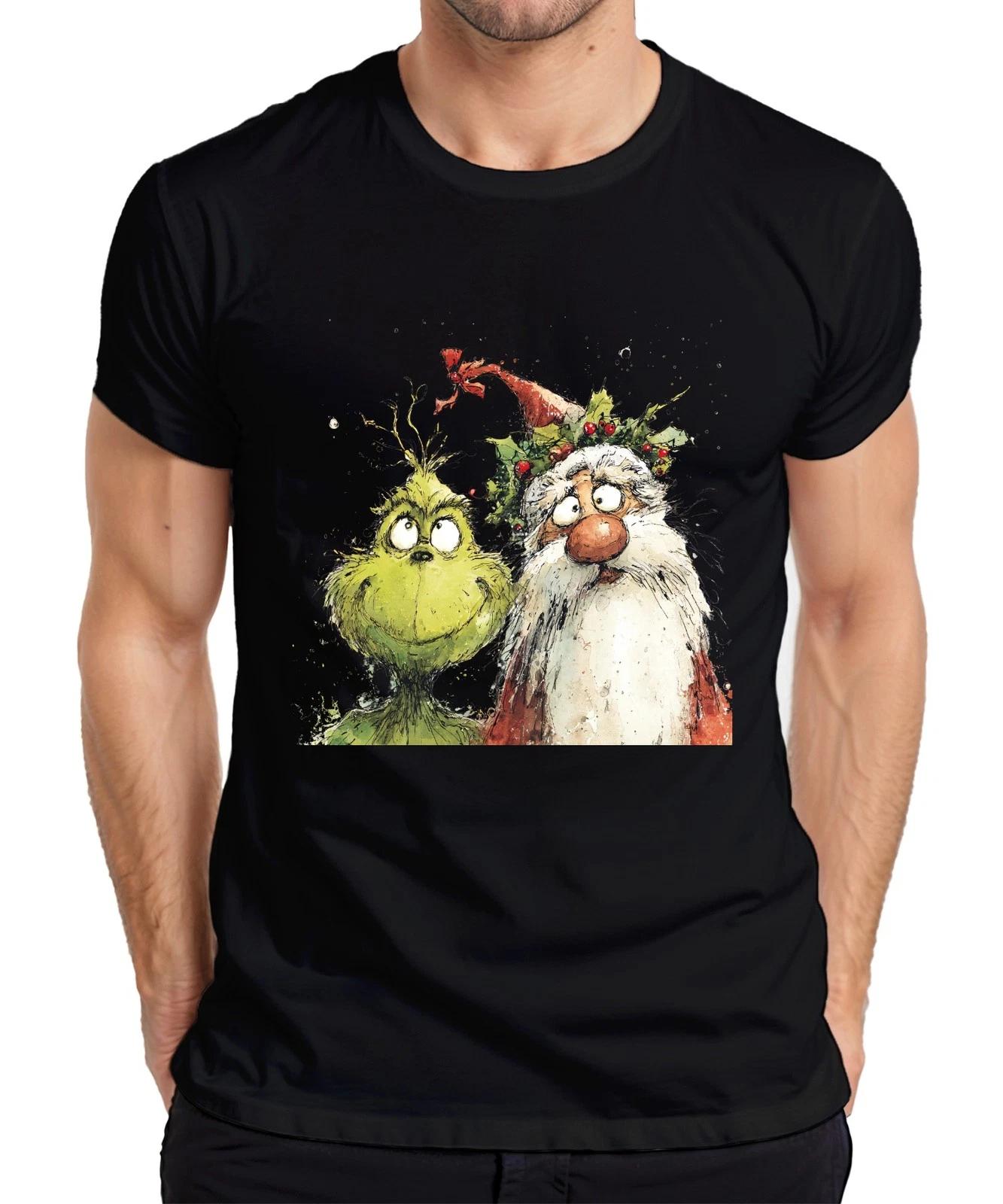 Grinch Weihnachtsmann frech Weihnachtsspaß Aquarell Cartoon Herren T-Shirt L