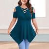 V-Neck Off-Shoulder Strap Short-Sleeve Plain Women's T-Shirt Top