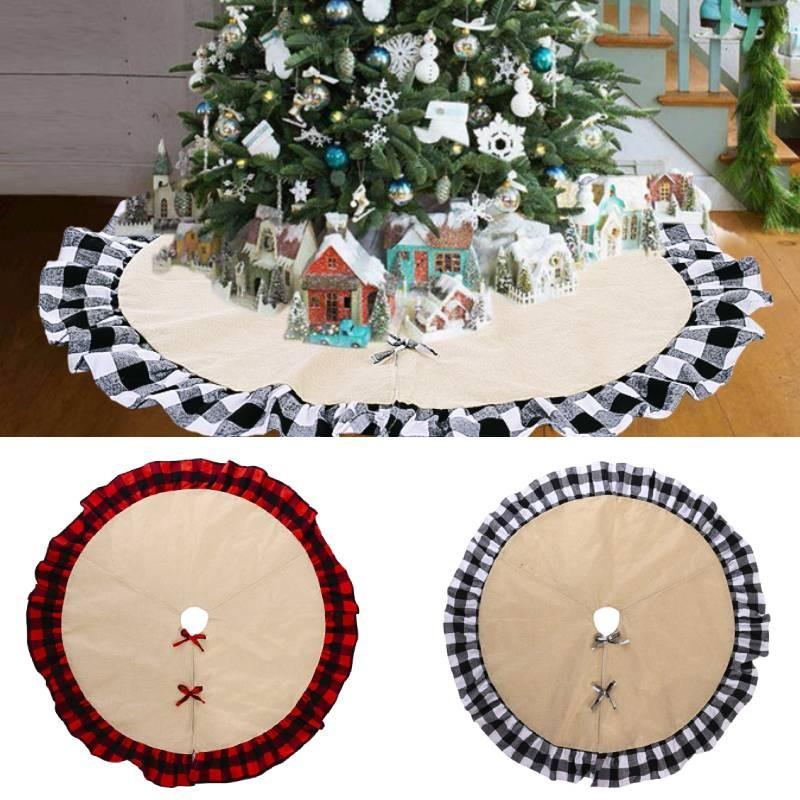 Stylish Christmas Tree Skirt With Creative Red And Black Checkered Design For Festive Decor