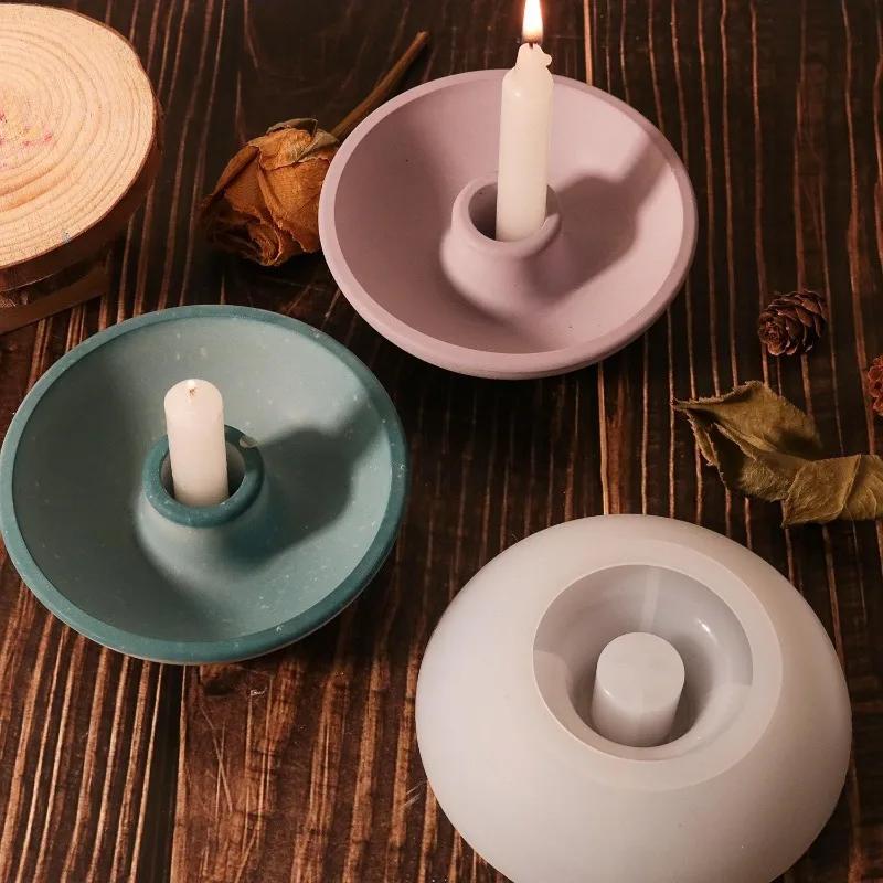 Circular Candle Base Silicone Mold DIY Concrete Candle Holder Mold Gypsum Cement Candle Holder Silicone Resin Mold Home Supplies
