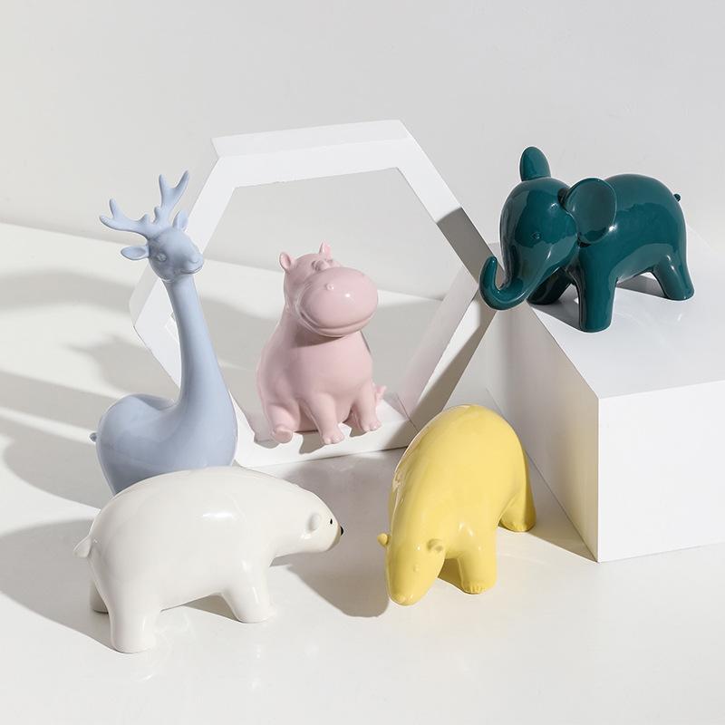 Nordic Creative Ceramic Animal Desktop Ornament Sitting Room Decor Hallway Decoration Wedding Gift Birthday Present Home Decor