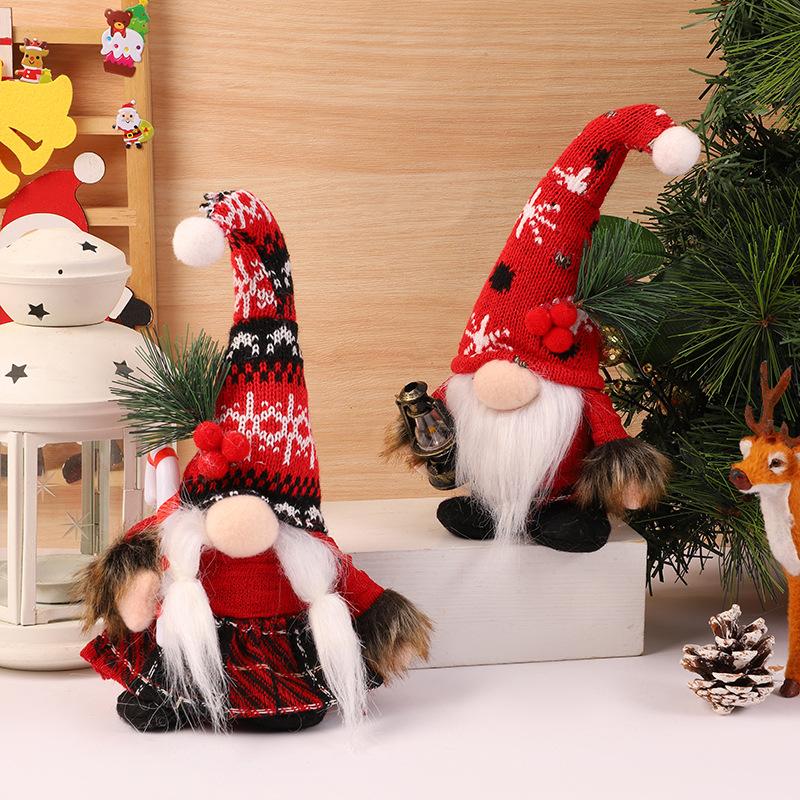 Neu Weihnachtsschmuck Wollknäuel Stricken gebogen Hut Gnome Puppe Ornamente Krücken Amerikanische