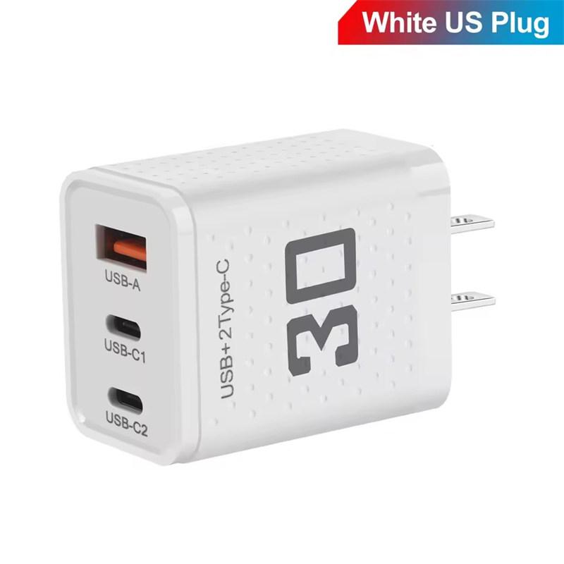 USB Type C Charger 30W 3 Port Fast Charging Phone Charger Adapter For iPhone Samsung Xiaomi Huawei QC3.0 EU/US Plug Wall Charger