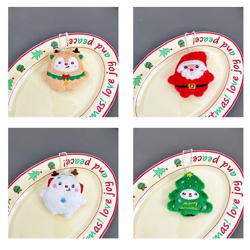 Plush Keychain Christmas Santa Claus Xmas Tree Deer Stuffed Doll Bag Decor Gift