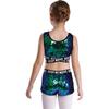Kids Girls Sparkling Sequins Dance Clothes Set Sleeveless Criss Cross Straps Crop Top with Shorts