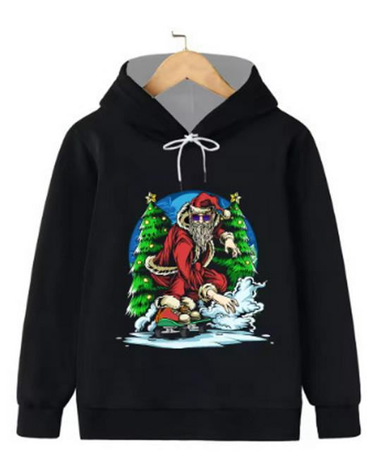 2025 Loose Fit Outdoor Sports Hoodie with 3D Santa Claus Christmas Print