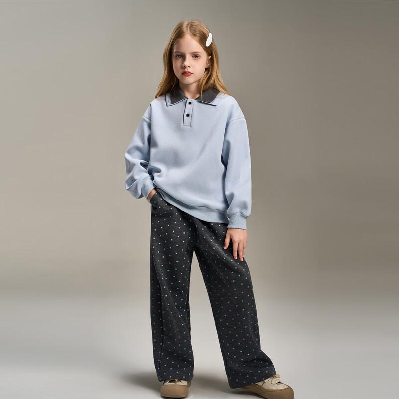 Girls Polo Sweatshirt & Polka Dot Wide-Leg Pants Set 140