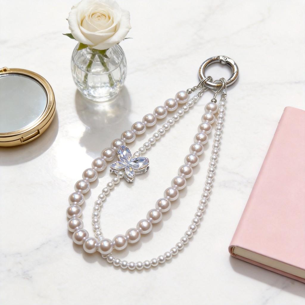 Perlmutt Schmetterling Handy Lanyard Mit Strasssteinen Verzierungen Für Frauen Und Männer
